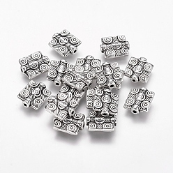 Antique Silver Tibetan Style Alloy Beads, Lead Free & Nickel Free & Cadmium Free, Rectangle, Antique Silver, about 10mm wide, 12mm long, 3mm thick, hole: 1mm