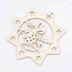 Antique White Undyed Wooden Pendants, Eight Pointed Star, for Christmas Theme, Antique White, 100x100x2.5mm, Hole: 2mm
