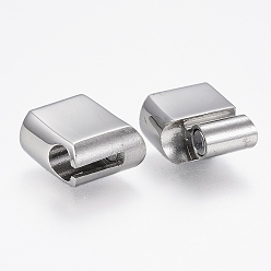 Stainless Steel Color 304 Stainless Steel Magnetic Clasps with Glue-in Ends, Rectangle, Stainless Steel Color, 23.5x13.5x8mm, Hole: 6x12mm