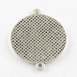 Antique Silver Tibetan Style Alloy Flat Round Cabochon Connector Settings, Cadmium Free & Lead Free, Antique Silver, Tray: 12mm, 21x14.5x2mm, Hole: 2mm, about 886pcs/1000g