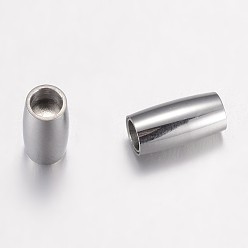 Stainless Steel Color 304 Stainless Steel Magnetic Clasps with Glue-in Ends, Barrel, Stainless Steel Color, 9x4.5mm, Hole: 2.8mm