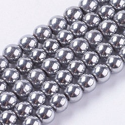 Platinum Plated Synthetic Magnetic Hematite Beads Strands, Round, Platinum Plated, 6mm, Hole: 1mm, about 68pcs/strand