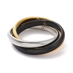 Black 304 Stainless Steel Interlocking Flat Snake Chains Bracelet, Triple Rows Stretch Intertwined Bracelet for Women, Electrophoresis Black & Stainless Steel Color, Inner Diameter: 2-1/2 inch(6.4cm)