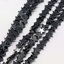 Black Plated Electroplate Non-magnetic Synthetic Hematite Beads Strands, Star, Grade A, Black Plated, 6x6x2mm, Hole: 1mm, about 75pcs/strand, 16 inch