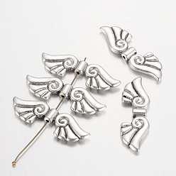 Antique Silver Tibetan Style Alloy Beads, Cadmium Free & Lead Free, Wing, Antique Silver, 14x44x4mm, Hole: 2mm