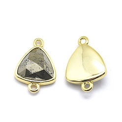 Pyrite Natural Pyrite Links connectors, with Golden Tone Brass Findings, Triangle, Faceted, 17~18x11~13x4~6mm, Hole: 1.2mm