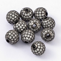 Gunmetal Brass Cubic Zirconia Beads, Round, Gunmetal, 10mm, Hole: 2mm