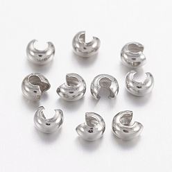 Platinum Brass Crimp Beads Covers, Nickel Free, Platinum Color, Size: About 3mm In Diameter, Hole: 1.2~1.5mm