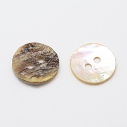 Светло-коричневый 2 плоские круглые отверстия мать перламутровыми пуговицами, кнопка оболочки akoya, загар, 13x1 мм, отверстие : 1.5 мм, около 2880 шт / упаковка