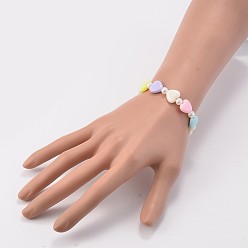 Mixed Color Opaque Acrylic Beaded Stretch Kids Bracelets, with Imitation Pearl Acrylic Beads, Mixed Color, 43mm