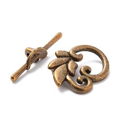 Antique Bronze Leaf Tibetan Style Toggle Clasps, Zinc Alloy Toggle Clasps, Lead Free, Cadmium Free and Nickel Free, Antique Bronze, Leaf: 19x24mm, Bar: 5.5x29.5mm, Hole: 1.6mm.