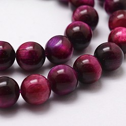 Medium Violet Red Natural Tiger Eye Bead Strands, Dyed & Heated, Round, Medium Violet Red, 10mm, Hole: 1mm, about 37pcs/strand, 14.9 inch~15.1 inch