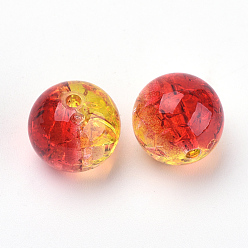 Mixed Color Acrylic Beads, Transparent Crackle Style, Two Tone Style, Round, Mixed Color, 8mm, Hole: 2mm, about 1840pcs/500g