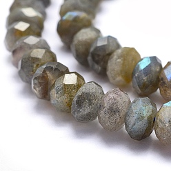 Labradorite Natural Labradorite Beads Strands, Rondelle, Faceted, 9~10x6mm, Hole: 1mm, about 64pcs/strand, 15.7 inch(40cm)