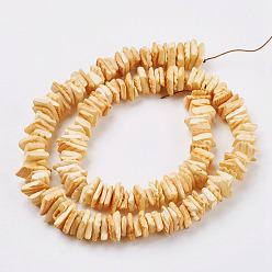 Bisque Natural Sea Shell Beads Strands, Dyed, Square Heishi Beads, Bisque, 1~3.5x4.5~10x4.5~10mm, Hole: 0.5mm, 16.1 inch~16.9 inch