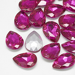 Rose Pointed Back Glass Rhinestone Cabochons, Back Plated, Faceted, teardrop, Rose, 29x20x9mm