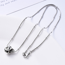 Stainless Steel Color 304 Stainless Steel Round Snake Chain Necklace, with Rondelle Beads and Lobster Claw Clasp, Stainless Steel Color, 19.68 inch(50cm)x1.2mm