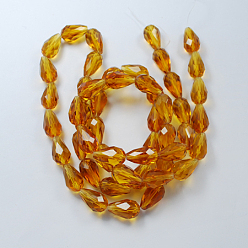 Chocolate Glass Beads Strands, Faceted, Drop, Chocolate, 11x8mm, Hole: 1mm, about 57~59pcs/strand, 26.38~26.77 inch
