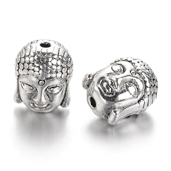 Antique Silver Tibetan Style Beads, Cadmium Free & Nickel Free & Lead Free, Buddha Head, Antique Silver, 11x9x8mm, Hole:1.5mm