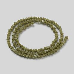 Olive Glass Beads Strands, Imitation Jade Glass, Faceted, Polygon, Olive, 2.5x2.5x2.5mm, Hole: 0.7mm, about 150pcs/strand, 13.39''(34cm)