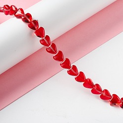 Rouge Transparent perles de verre brin, cœur, rouge, 7.5~8.5x8~8.5x4~4.5mm, Trou: 1mm, Environ 44~45 pcs/chapelet, 12.56~12.87 pouce (31.9~32.7 cm)