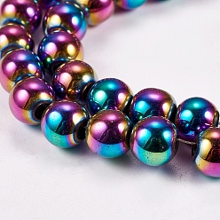 Multi-color Plated Electroplate Non-magnetic Synthetic Hematite Beads Strands, Round, Grade A, Multi-color Plated, 8mm, Hole: 1.5mm, about 50pcs/strand, 16 inch