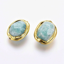Amazonite Natural Amazonite Beads, with Golden Plated Edge Brass Findings, Faceted, Oval, 17~26x15~20x12~16mm, Hole: 0.8mm