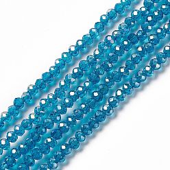 Bleu Cadet Perles en verre electroplate, de couleur plaquée ab , facettes rondelle, bleu cadet, 3x2mm, Trou: 0.5mm, Environ 165~170 pcs/chapelet, 16.7 pouce