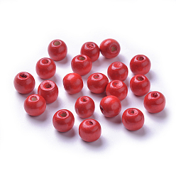 Rouge Perles de bois naturel teintes, ronde, sans plomb, rouge, 10x9mm, trou: 3 mm, environ 3000 pcs / 1000 g