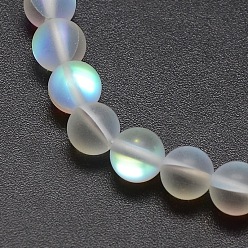 Blanc Brins synthétiques de perles de lune, perles holographiques, demi couleur ab plaqué, givré, ronde, blanc, 10mm, Trou: 1mm, Environ 37 pcs/chapelet, 15 pouce