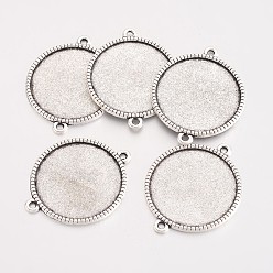 Argent Antique Alliage de style tibétain supports de connexion cabochon rond et plat, sans cadmium et sans plomb, argent antique, plateau: 25 mm, 34x27.5x2 mm, trou: 2 mm, environ 308 pcs / 1000 g