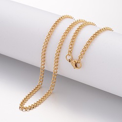 Golden Ion Plating(IP) 304 Stainless Steel Necklace, Curb Chains, with Lobster Clasps, Golden, 23.6 inch(600mm), 2.8mm