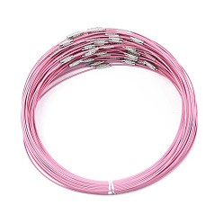 Pink Stainless Steel Wire Necklace Cord DIY Jewelry Making, with Brass Screw Clasp, Pink, 17.5 inchx1mm, Diameter: 14.5cm