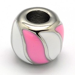 Stainless Steel Color Mixed 304 Stainless Steel Enamel Barrel Large Hole Beads, Stainless Steel Color, 11x10mm, Hole: 5mm