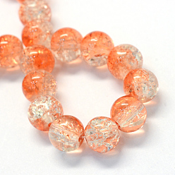 Coral Baking Painted Transparent Crackle Glass Round Bead Strands, Coral, 8.5~9mm, Hole: 1.5mm, about 105pcs/strand, 31.8 inch