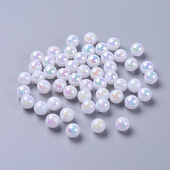 White Eco-Friendly Poly Styrene Acrylic Beads, AB Color Plated, Round, White, 8mm, Hole: 1mm, about 2000pcs/500g