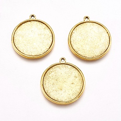 Antique Golden Tibetan Style Pendant Cabochon Settings, Plain Edge Bezel Cups, Double-sided Tray, Cadmium Free & Nickel Free & Lead Free, Antique Golden, 33x29x4mm, Hole: 2mm, Flat Round Tray: 26mm