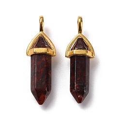 Brecciated Jasper Natural Brecciated Jasper Pendants, Faceted, with Golden Tone Brass Findings, Lead free & Cadmium Free, Bullet, 27~30x9~10x7~8mm, Hole: 4x3mm