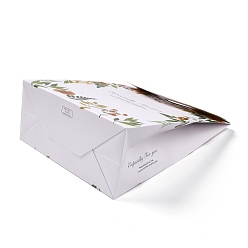 White Rectangle Paper Flip Gift Bags, with Handle & Word & Leaf Pattern, Shopping Bags, White, 19x9.1x26.2cm