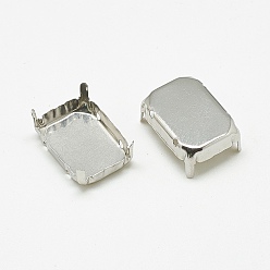 Stainless Steel Color 201 Stainless Steel Sew on Prong Settings, Claw Settings for Pointed Back Rhinestone, Rectangle, Stainless Steel Color, Tray: 9x7mm, 9.5x7.5x5mm, Hole: 1mm