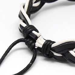 White Trendy Unisex Casual Style Braided Waxed Cord and Leather Bracelets, White, 58mm