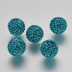 229_Blue Zircon Half Drilled Czech Crystal Rhinestone Pave Disco Ball Beads, Large Round Polymer Clay Czech Rhinestone Beads, 229_Blue Zircon, 12mm(PP9), Hole: 1.2mm