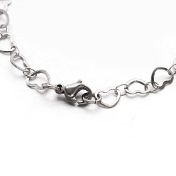 Stainless Steel Color 304 Stailess Steel Heart Link Bracelets, with Lobster Claw Clasps, Stainless Steel Color, 7-7/8 inch(200mm)
