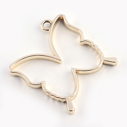 Golden Rack Plating Alloy Butterfly Open Back Bezel Pendants, For DIY UV Resin, Epoxy Resin, Pressed Flower Jewelry, Hollow, Cadmium Free & Nickel Free & Lead Free, Golden, 35x32x3.5mm, Hole: 3mm
