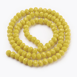 Yellow Glass Beads Strands, Imitation Jade Glass, Faceted, Rondelle, Yellow, 6x4~5mm, Hole: 0.8~1mm, about 88~92pcs/strand, 15.5 inch~16 inch(39~45cm)