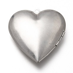 Stainless Steel Color 316 Stainless Steel Locket Pendants, Photo Frame Charms for Necklaces, Heart, Stainless Steel Color, 42x40x9mm, Hole: 2.5mm, Inner Diameter: 30x30mm