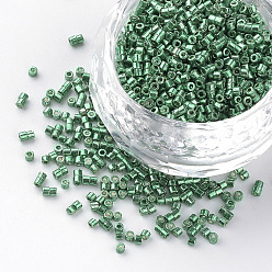 Medium Sea Green Electroplate Cylinder Seed Beads, Uniform Size, Metallic Colours, Medium Sea Green, 1~1.5x1.5~2mm, Hole: 0.5mm, about 50g/bag, about 5000pcs/bag