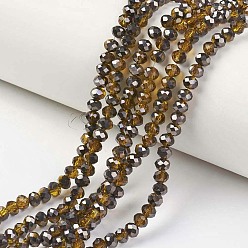 Verge D'or Foncé Plaquent verre transparent perles brins, demi-plaqué noir, facette, rondelle, verge d'or noir, 4x3mm, Trou: 0.4mm, Environ 123~127 pcs/chapelet, 16.5~16.9 pouce (42~43 cm)