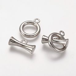 Platinum Tibetan Style Alloy Toggle Clasps, Ring, Platinum, Ring: 20.5x16.5x3mm, Hole: 2mm, Bar: 20x9x6.5mm, Hole: 2mm