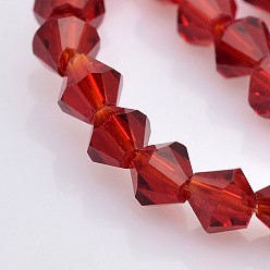 Red Faceted Bicone Glass Beads Strands, Red, 3.5x3mm, Hole: 1mm, about 125~130pcs/strand, 13.8 inch